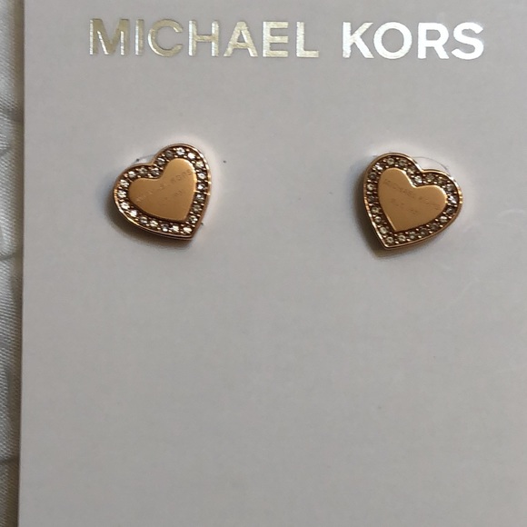 Michael Kors Rose Gold Plated Stainless Steel Crystal Heart Stud Earrings NWT - Picture 10 of 16
